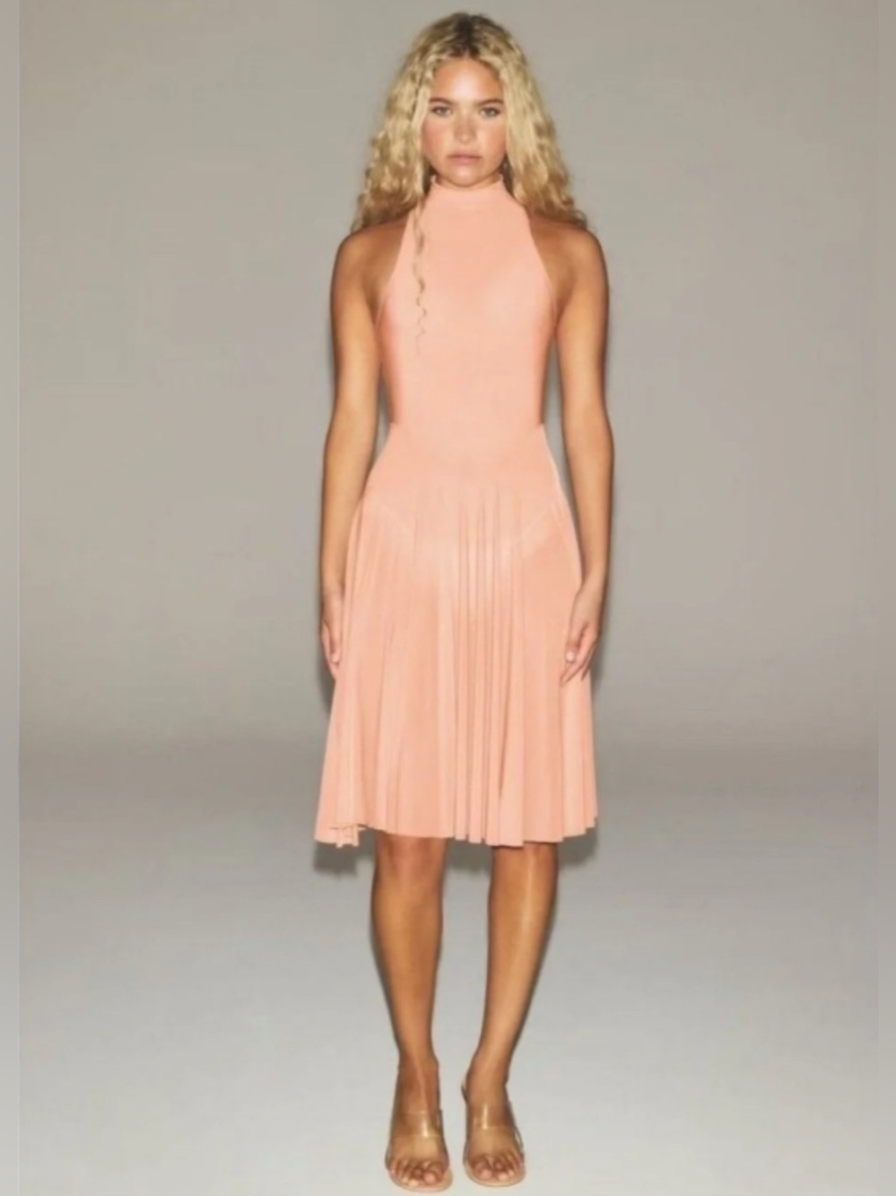 Skims milky sheer pleated sleeveless dress • desert clay• various sizes